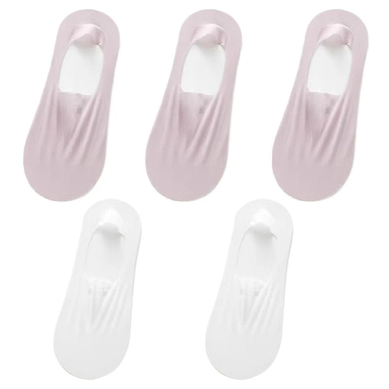 5Pairs Women Invisible Boat Socks Breathable Ultra-thin Sock Slippers High Quality Elastic Silk Low Sox