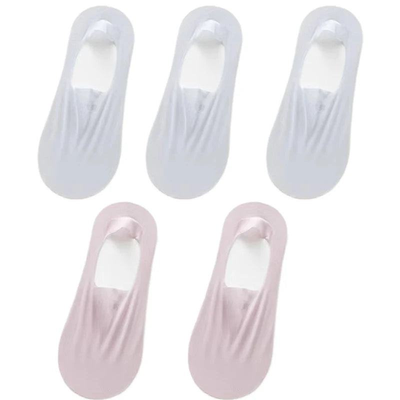 5Pairs Women Invisible Boat Socks Breathable Ultra-thin Sock Slippers High Quality Elastic Silk Low Sox
