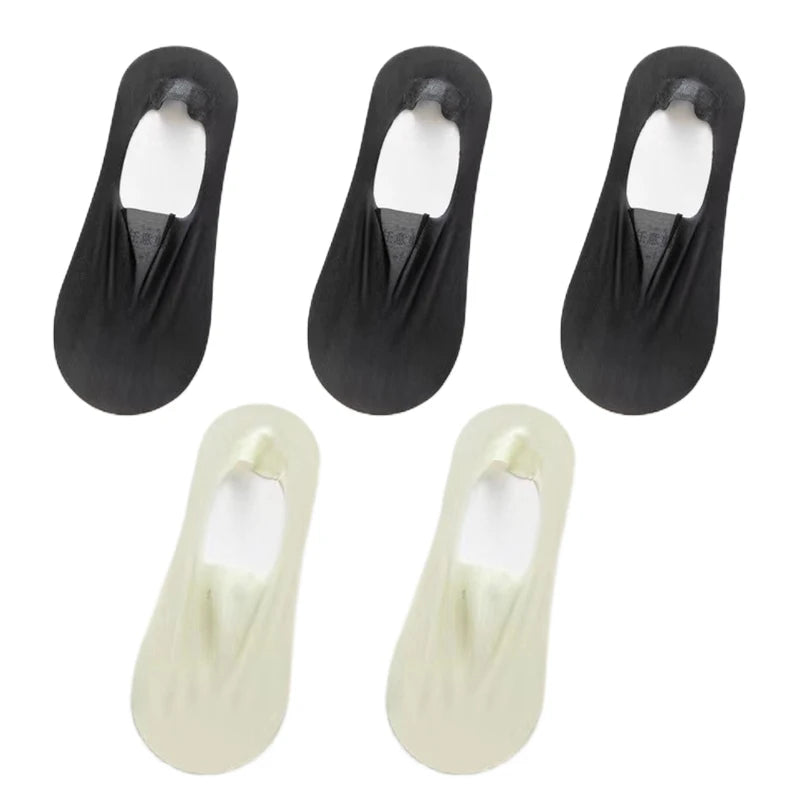 5Pairs Women Invisible Boat Socks Breathable Ultra-thin Sock Slippers High Quality Elastic Silk Low Sox
