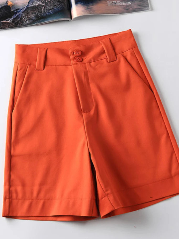 Summer Shorts High Waisted Loose Solid New Shorts for Women Casual Cotton Fashion Orange Female Shorts 2024