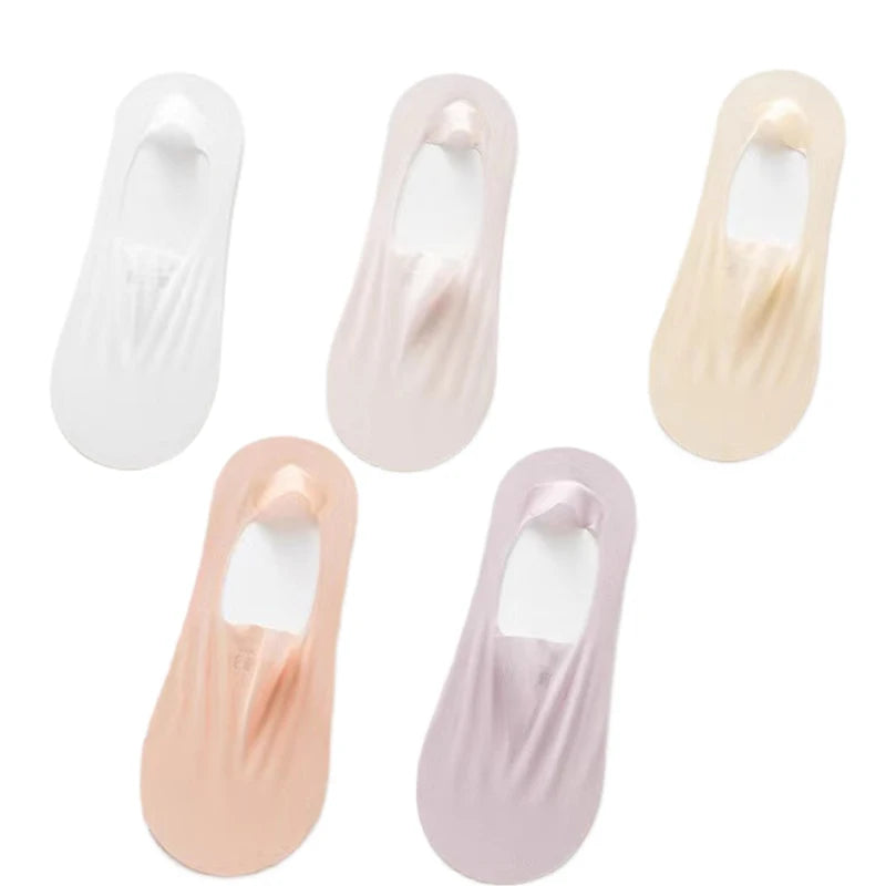 5Pairs Women Invisible Boat Socks Breathable Ultra-thin Sock Slippers High Quality Elastic Silk Low Sox