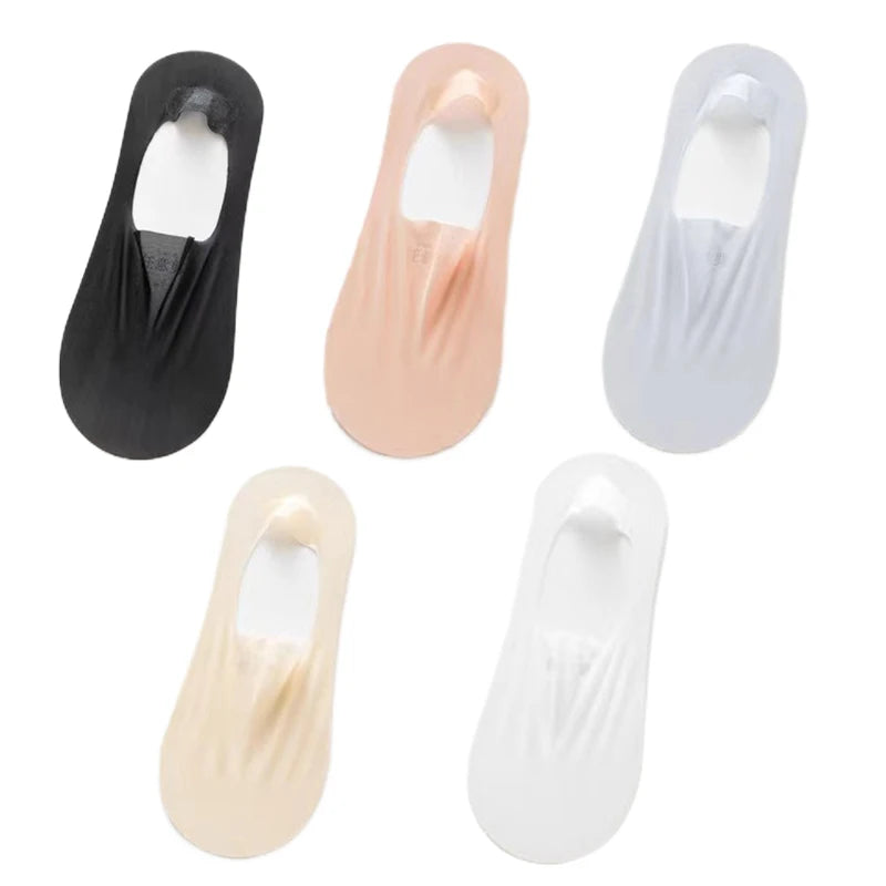 5Pairs Women Invisible Boat Socks Breathable Ultra-thin Sock Slippers High Quality Elastic Silk Low Sox