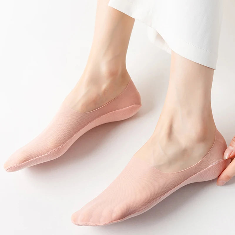 5Pairs Women Invisible Boat Socks Breathable Ultra-thin Sock Slippers High Quality Elastic Silk Low Sox