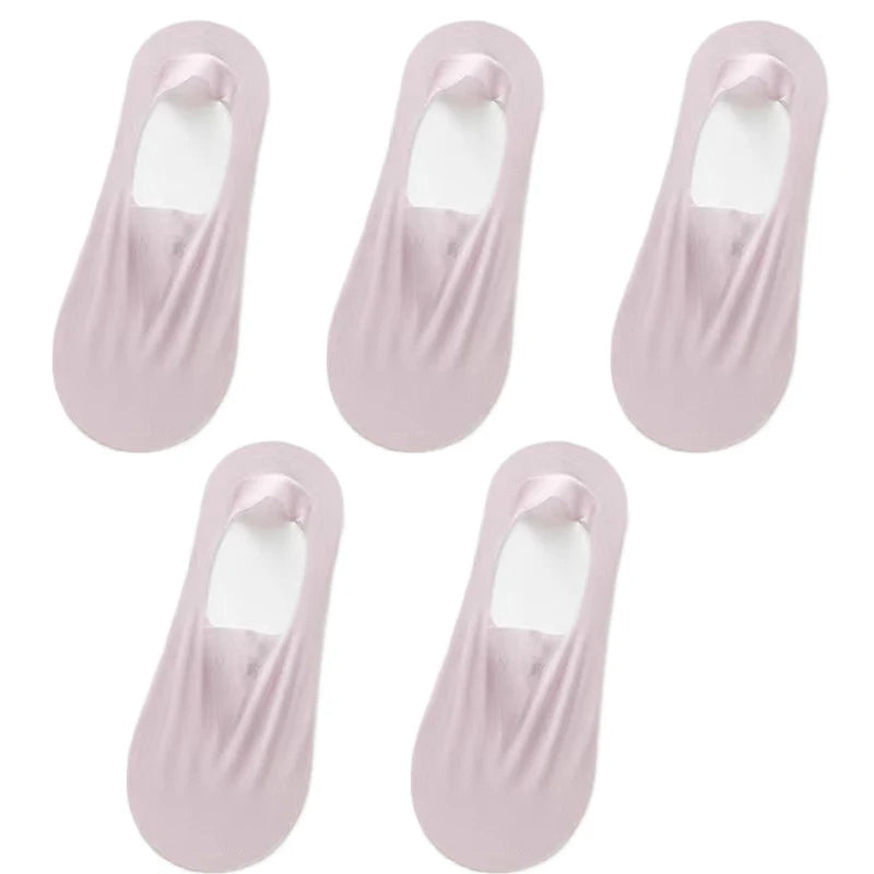 5Pairs Women Invisible Boat Socks Breathable Ultra-thin Sock Slippers High Quality Elastic Silk Low Sox