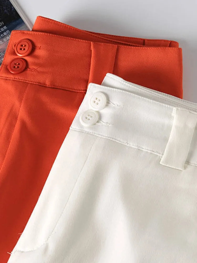 Summer Shorts High Waisted Loose Solid New Shorts for Women Casual Cotton Fashion Orange Female Shorts 2024