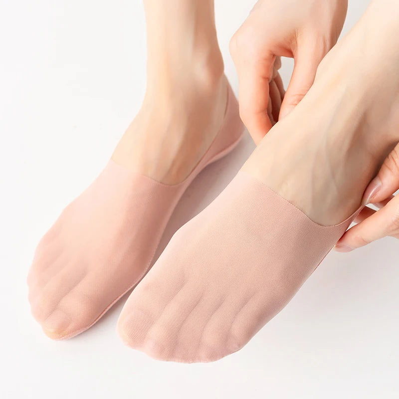 5Pairs Women Invisible Boat Socks Breathable Ultra-thin Sock Slippers High Quality Elastic Silk Low Sox