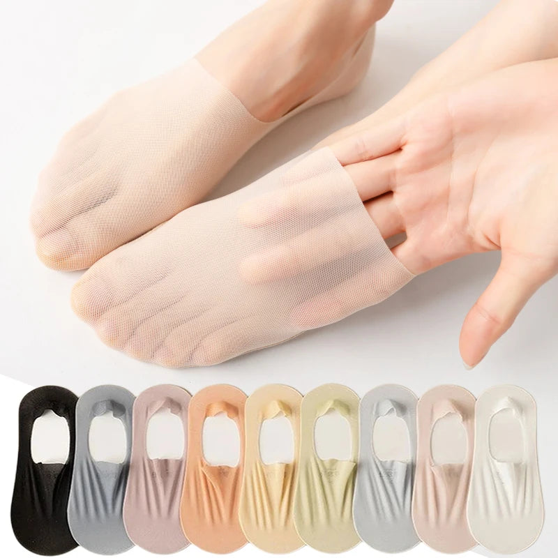 5Pairs Women Invisible Boat Socks Breathable Ultra-thin Sock Slippers High Quality Elastic Silk Low Sox