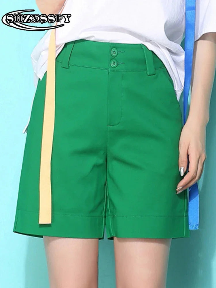 Summer Shorts High Waisted Loose Solid New Shorts for Women Casual Cotton Fashion Orange Female Shorts 2024