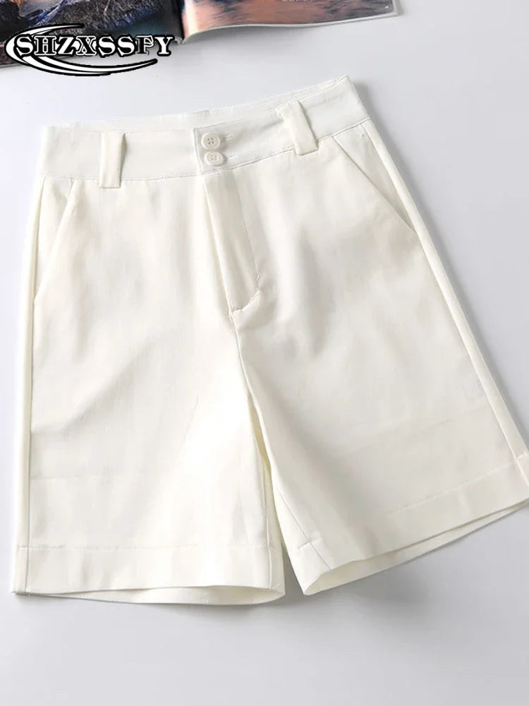 Summer Shorts High Waisted Loose Solid New Shorts for Women Casual Cotton Fashion Orange Female Shorts 2024