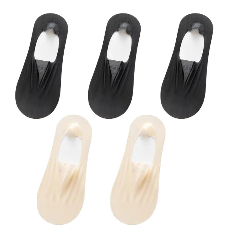 5Pairs Women Invisible Boat Socks Breathable Ultra-thin Sock Slippers High Quality Elastic Silk Low Sox
