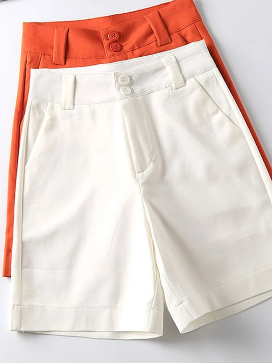 Summer Shorts High Waisted Loose Solid New Shorts for Women Casual Cotton Fashion Orange Female Shorts 2024