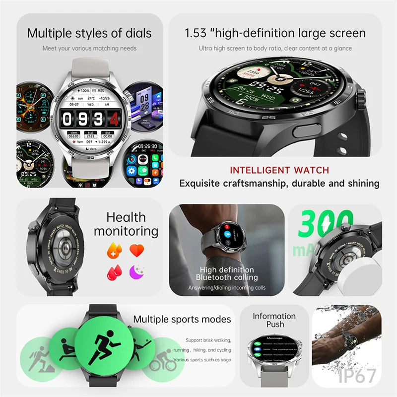 GT5 Pro Bluetooth Call Smart Watch Men For Huawei 1.53 AMOLED Screen Heart Rate Monitor NFC IP68 Waterproof GPS Sport Smartwatch