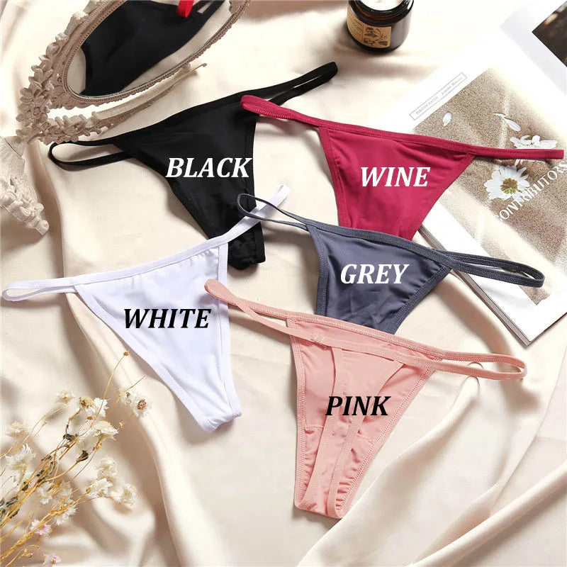 FINETOO 5Pcs/Set Sexy Women G-String Low Waist Panties Intimate Lingerie Female Underpants Cotton T-back Pantys Thin Strap Thong